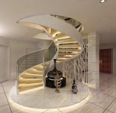 China Luxury Curved/Arc Spiral Staircase,Indoor Staircase,Decoration Luxury Modern Home Glass Stairs Wooden Stairs Made in China-Maist for sale