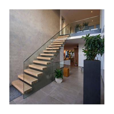 China Good Quality Modern Straight Glass Staircase, Apartment Floating Staircase for sale