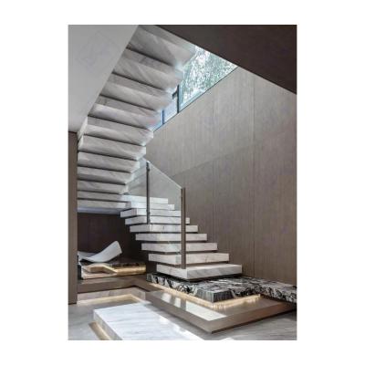 China Modern Stacked Stairs Marble Ceramic Tile Rock Plate Glass Railing for sale