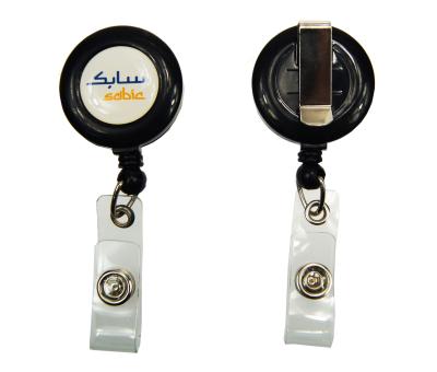 China Custom Gift Promotion OEM Black 3.2cm Diameter Retractable Badge Pull Reel With Epoxy Logo for sale