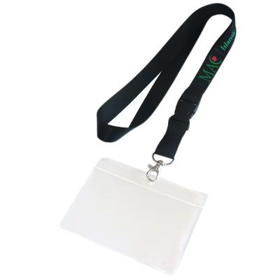 China Eco-Friendly Black Key Chain ID Lanyard Holder Student Plastic Card Holder With Long Strap for sale