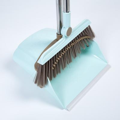 China Home Upright Windproof Dustpan and Sweeper Broom Plastic Household Broom Folding Dustpan Set-2 Cleaning Poles for sale