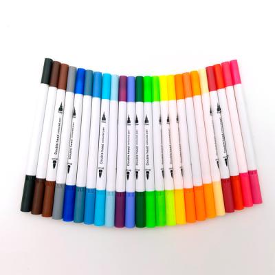 China PP Plastic 24 Colors Creative Design Permanent Dual Tip Marker Pen Set for sale