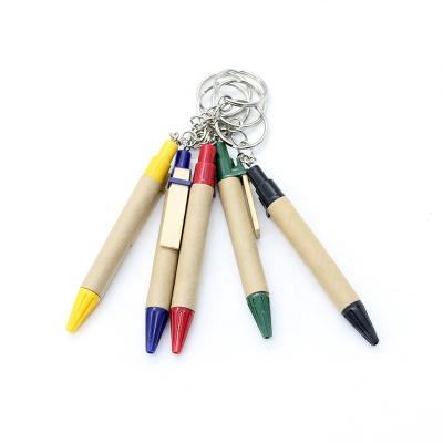 China Eco-Friendly Eco-Friendly Paper Ball Pen Small Portable Short Head Chain Ball Pen With Wooden Clip for sale