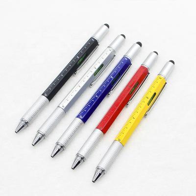 China Promotional Pen 6 in 1 Multifunctional Stylus Pen Engineering Pen Touch Screen Pen Screwdriver Ruler Spirit Level Tool Tip for sale