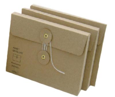 China Custom Packing Envelope Rigid Recycled Brown Packaging Envelope With String And Button for sale