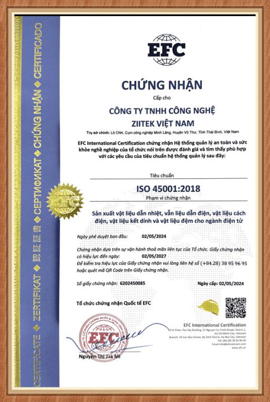 ISO45001 ：2018 - CÔNG TY TNHH CÔNG NGHỆ ZIITEK VIỆT NAM