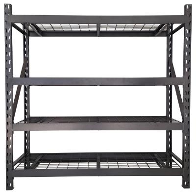 China Corrosion Protection Metal Racking Barks 4 Tier Freestand Garage Shelving Boltless Stretch Mesh Wire Shelving Unit Heavy Duty for sale