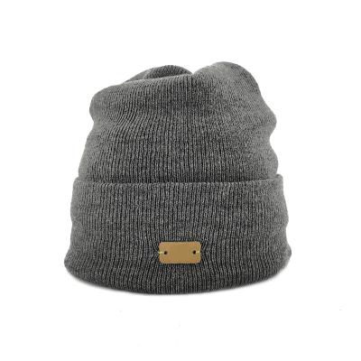 China Warm JOINT Hat Knit Hats For Adult Winter Style Solid Color Soft Acrylic Base Beanie With DIY Patch for sale