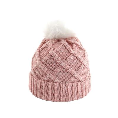 China Fashion Winter COMMON Beanie For Kids Jacquard Hat With Faux Fur Pom Pom for sale