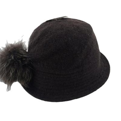 China High quality 100% picture fashion factory stock wool felt hat hats with real fox fur pom poms for sale