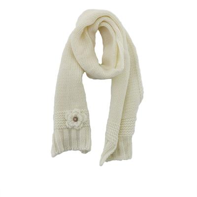 China Flower Fashion Kids Winter Scarf Knitted Warm Kids Scarf Plain Color Kids Scarf With Flower for sale