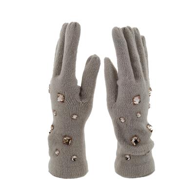 China Eco-friendly Women Winter Soft Acrylic Glove With Jacquard Cuff Glove Rhinestone for sale