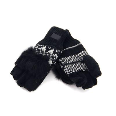 China Eco-friendly Winter Gloves Jacquard Half Finger Gloves Knit Glove Winter With Faux Fur for sale