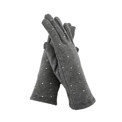 China 100% Polyester Fleece Gloves Winter Popular Fashion Women Warm Cotton Glove With Heart Glitter Shinning Printing for sale