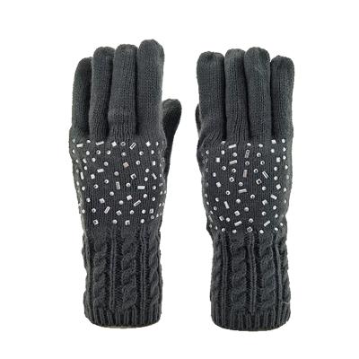 China Eco - Friendly Women Winter Glove With Jacquard Cuff Glove Rhinestone for sale