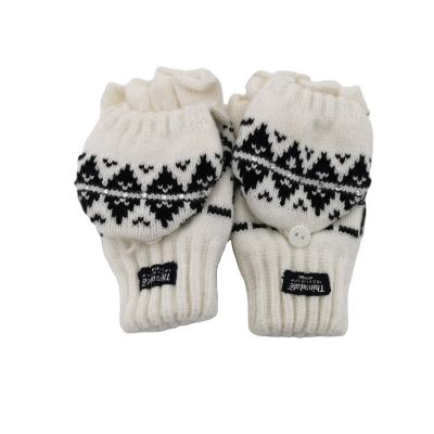 China Jacquard Kids Winter Convertible Warm Knitted Fingerless Mittens Cover 3M Thinsulate Acrylic Gloves for sale