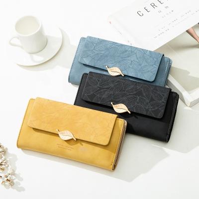 China Multifunctional Printed Women's Wallet Purse Vintage Long Frosted Leaf Single Buckle Trend Large Capacity for sale