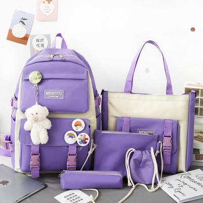 China Primary school five piece school bag multi-functional female students and backpack small cool large-capacity backpack for sale