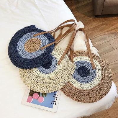 China Fashion Round Straw Bags Bohemia Summer Bali Handmade Woven Bolso Paja Shoulder Beach Tote Bag Women Large for sale