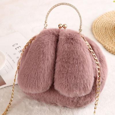 China 2021 Fashion Metal Clip Handle Rabbit Ear Shape Winter Faux Fur High Quality Cross - Body Bags Women Handbags Ladies for sale