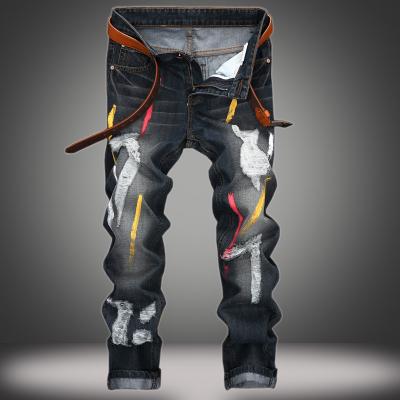 China High street style workwear pants breathable wholesale classic embroidery splatter ink trausers ripped jeans for men for sale