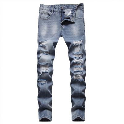 China Plus Size Breathable Biker Blue Destroyed Pants Slim Casual Soft Touch Custom Fit Pants Ripped Denim Mens Skinny Jeans for sale