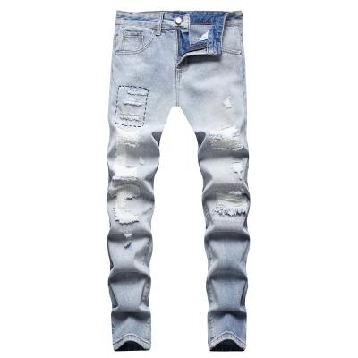 China Wholesale custom made blue ripped denim breathable damaged slim fit twill pants pants mens skinny jeans for men for sale