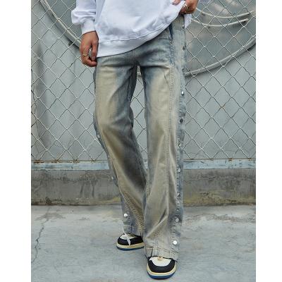 China Breathable Factory OEM Washed Tie Dye Wide Button Stitching Jeans Stretch Casual Pants For Men for sale