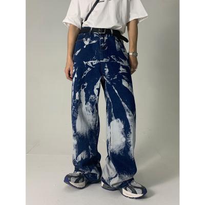 China Custom Breathable Blues Jeans Men Fashion Hip Hop Japanese Retro Tie Dye Men Jeans Loose Straight Denim Pants Men for sale