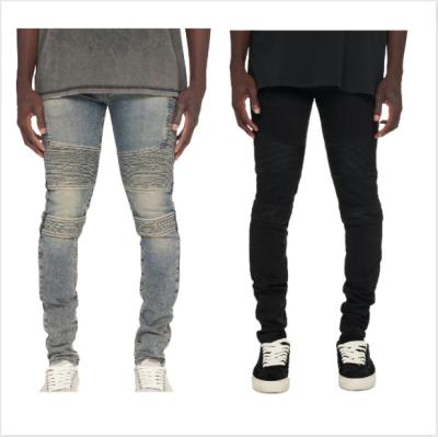 China OEM Breathable Custom Wholesale Cotton Straight Motorcycle Slim Jeans For Mens High Street Jeans Fashion Pants for sale