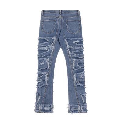 China New Styles OEM Breathable Custom Patch Pants Distressed Skinny Ripped Denim Men Stacked Jeans Men for sale