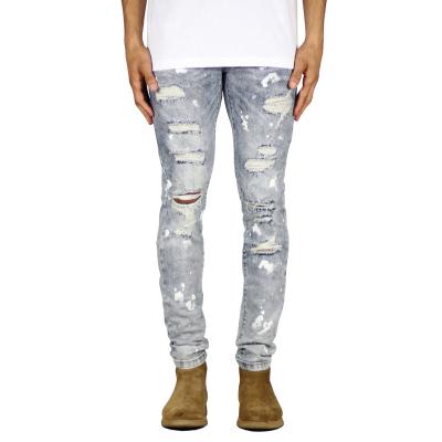 China High Quality Breathable Fashion Ppaint Splatter Ink Jeans Pants Mens Jeans Trousers Printed Ripped Jeans For Men for sale