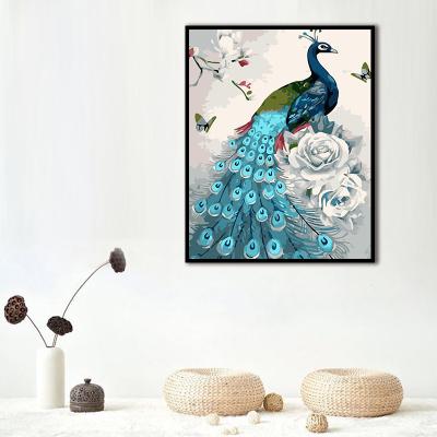 China CLASSIC High Quality Peacock Handmade Wall Art Custom Hand Made Oil Animal Paintings For Home Decor for sale