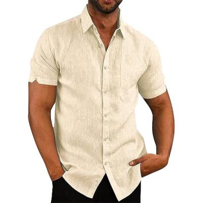 China High Quality Canvas Anti-Shrink Sleeve Solid Color Cotton Printing Single Blank Button Down Shorts Casual Shirt Men's Shirts for sale