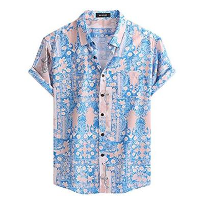 China New Aloha Hawaiian Casual Beach Shirts Summer Anti-Shrink Button Up Shirt Custom Made Mens Short Sleeve T-shirt Tropical Floral Shirt for sale