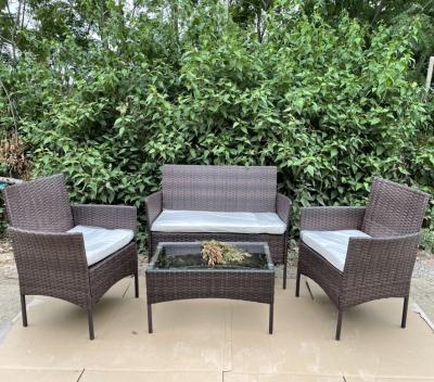 China Contemporary Best Price Handmade PE Rope Weave 3 Chairs And Table Set Patio Garden Sofa Rattan Furniture for sale