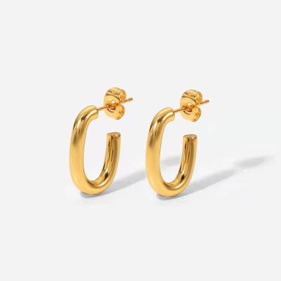 China Environmental Friendly Plain 18K Gold Plated Stainless Steel Geometric C Shaped Earrings for sale