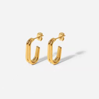 China Environmental Friendly Plain 18K Gold Plated Stainless Steel Geometric Shape Earrings for sale