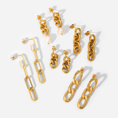 China Environmentally friendly European and American 18K gold-plated Cuban chain long earrings for sale