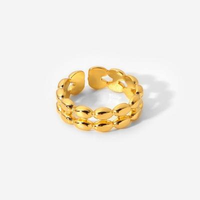 China New Environmental Friendly Design 18K Gold Plated Stainless Steel Geometric Aperture Adjustable Ring for sale