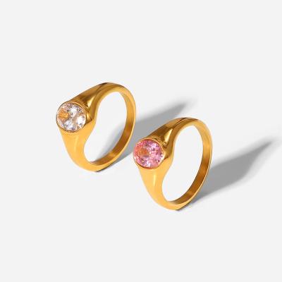 China Simple Design Environmental Friendly 18K Gold Plated Stainless Steel Oval Zircon Ring for sale