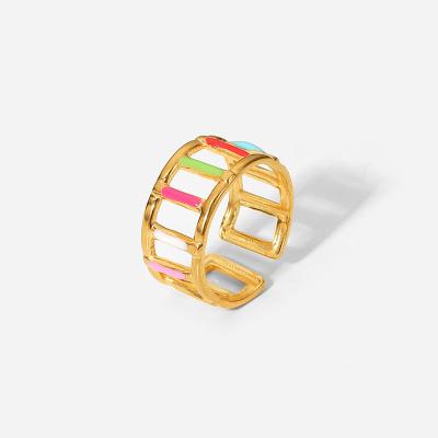 China New Environmental Friendly 18K Gold Plated Stainless Steel Enamel Adjustable Aperture Ring for sale