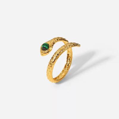 China Simple Design Fashion 18K Environmental Friendly Gold Plated Stainless Steel Malachite Cobra Ring for sale