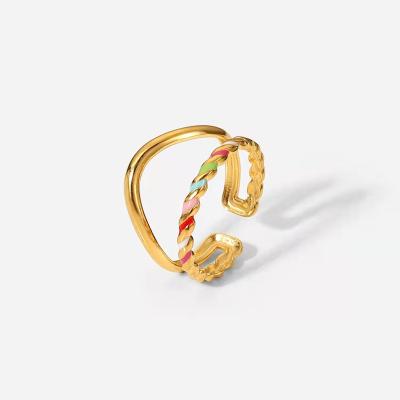 China New Environmental Friendly 18K Gold Plated Stainless Steel Enamel Adjustable Aperture Ring for sale