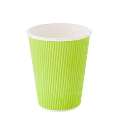 China Biodegradable Customize Embossed Wavy Lines Disposable Paper Packaging Cups For Hot Coffee for sale