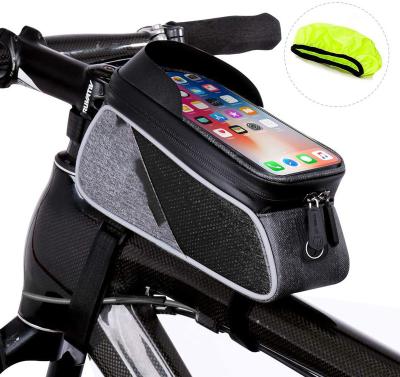 China Waterproof Bike Bicycle Frame Bag Waterproof Bike Tube Front Handlebar Bag With Touch Screen Phone Case For iPhone Xs/xsmax/11/X/8/7 for sale