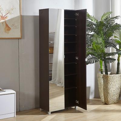 China KD Package Brown 8pcs Panel Melamine MDF Shoe Storage Cabinet for sale