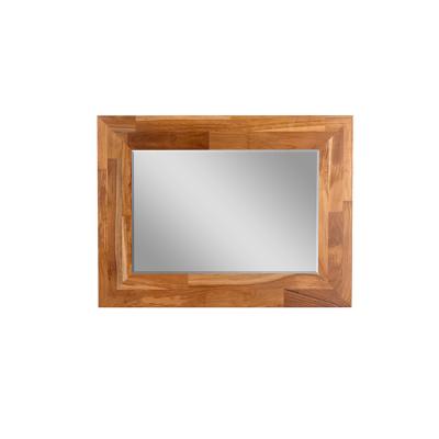 China Finger Joint Teak Wood Wall-Mounted Bevel Smart Design Glass Fancy Mirror Te koop