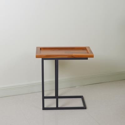 China Rectangular Coffee Side Table Teak Color H58cm With Metal Legs for sale